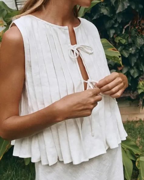 Trend of the Summer- tie front blouses and long shorts. Try on in-store! . . #tiefront #tiefronttop #summerstyle #summervibes #newclothes Sleeveless Suit, Feminine Top, Ladies Top, Front Tie Shirt, Linen Style, Style And Grace, Long Shorts, Kids Sleepwear, Tie Top