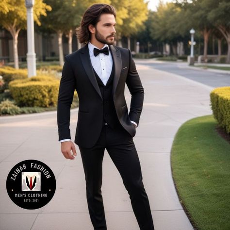 Suits For Men Stylish, 3 Piece Suit Men, Men Suits Black, Suits Party Wear, Party Wear Suits, Suits Groom, Groom And Groomsmen Suits, Suits Black, Formal Fashion