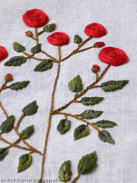 Stitching practice: red roses branch Hand Embroidery Dress, Diy Broderie, Embroidered Roses, Rose Vines, Embroidery Stitch, Folk Embroidery, Rose Embroidery, Birthday Gifts For Best Friend, Flower Embroidery Designs