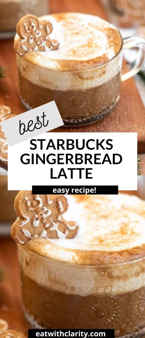 Easy Gingerbread Latte Gingerbread Chia Latte Starbucks, Gingerbread Sauce For Coffee, Gingerbread Chia Latte, Gingerbread Chai Latte, Gingerbread Drink Recipe, Starbucks Latte Recipe, Starbucks Gingerbread Latte, Healthy Latte Recipe, Gingerbread Latte Recipe