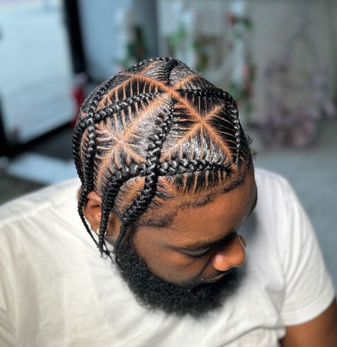 Men Braid Styles Black, Dyed Braids Men, Freestyle Cornrows Braids Men, Boy Cornrows, Braided Hairstyles For Black Men, Men Stitch Braids, Men Cornrows Design, Male Braid Styles, Fade Braids