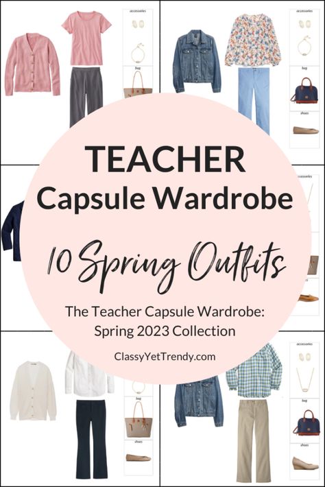 Sneak Peek of The Teacher Spring 2023 Capsule Wardrobe 10 Outfits - Classy Yet Trendy Bright Spring Capsule Wardrobe 2023, Spring Work Outfits For Women 2023, Early Spring Outfits 2023, Spring Business Casual Outfits 2023, Spring Teacher Outfits 2024, 2022 Capsule Wardrobe, 2023 Spring Outfits, Teacher Capsule Wardrobe, Spring Business Casual Outfits