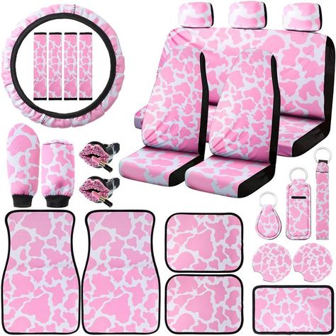 26 Pieces Cow Print Car Accessories Pink Cow Pattern Car Seat Covers Full Set Cute Steering Wheel Cover Car Floor Mats Center Cow Print Car Accessories, Cute Steering Wheel, Pink Car Accessories, Automotive Seat Covers, Seat Belt Pads, Girly Car Accessories, Girly Car, Car Seat Cover Sets, Pink Cow