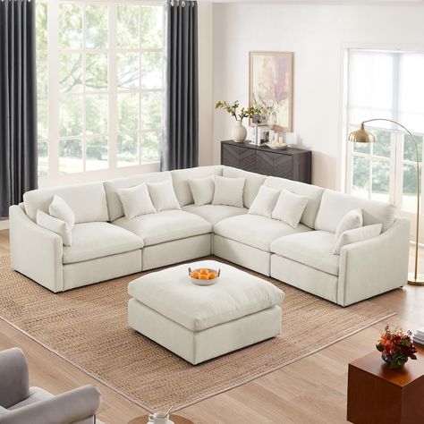 PRICES MAY VARY. Free Combination Oversized Couch❤ With our L Shaped Sectional sofa, you have the freedom to customize your seating arrangement to suit your preferences. The modular design allows for easy rearrangement of the individual sections, enabling you to create a configuration that perfectly fits your space and accommodates your needs. Oversized Sofa Couch❤ Each seat is oversized to provide more seating space and the seat cushions are filled with down feathers and spring pokcet for a sof Most Comfortable Sectional Sofas Living Room, Living Room Sofa Sectional, Sofas With Ottomans, Top Rated Sectional Sofas, Small Corner Sectional Sofa, Sectional Sofas Ideas Living Room, Corner Sectional Living Room, Sectional Couch Living Room Layout, Best Sectionals For Families