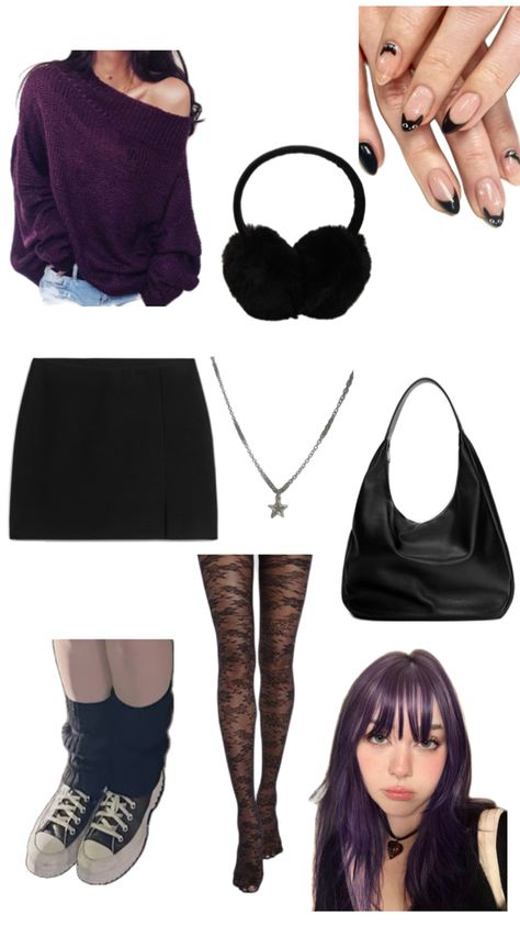 Purple Hair Outfit What To Wear With, Spooky Fits, Dark Purple Hair, Background Pics, Purple Hair, Dark Purple, Hair Inspo, Black Hair, What To Wear