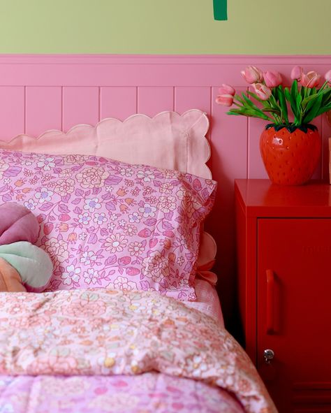 Fresh sheet day in our house and we have the cutest new bedding from @foreshorefolk bringing all the strawberry blossom vibes 🍓🌸✨ (gifted product) #girlsroom #toddlerroom #wallmural #kidsbedding Fruit Bedroom Ideas, Fruit Bedroom, Strawberry Blossom, Colorful Homes, New Bedding, Toddler Room, Kids Bedding, Girl's Room, Our House