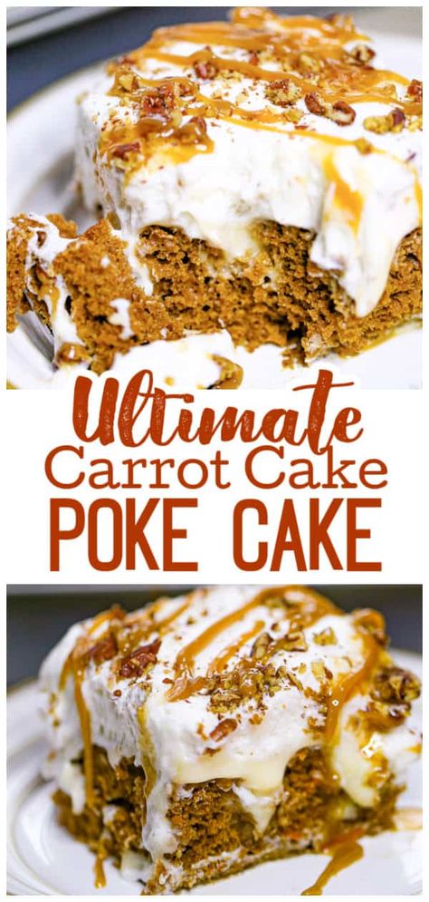 Carrot Cake Pie, Carrot Cake Dump Cake, Polk Cake, Best Poke Cake Recipes, Carrot Cake Poke Cake, Cake Poke, Easter Carrot Cake, Homemade Carrot Cake, Easter Recipe