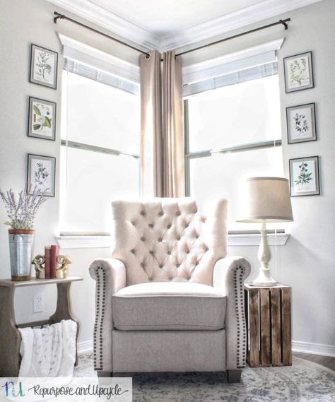 Transforming a Room with Corner Curtains and a Corner Curtain Rod Hack Corner Window Curtains, Corner Window Treatments, Corner Curtain Rod, Corner Windows, Corner Curtains, Decorating 101, Modern Farmhouse Bedroom, Corner Window, Farmhouse Decorating