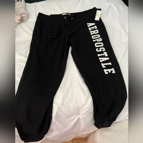 Brand New With Tags, Super Soft Retails $49.95 Black With White Writing Aeropostale Sets, Aeropostale Sweatpants Outfit, Baddie Wishlist, Aeropostale Sweatpants, Sports Leggings Black, Star Shopping, Pretty Sneakers, Christmas Board, Cute Pajama Sets