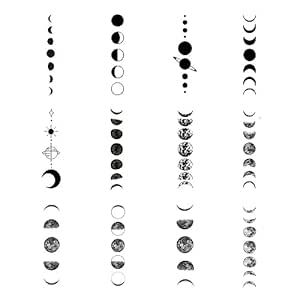 SanerLian Black Geometry Tree Tattoo Sticker Moon Phase Arrow Temporary Fake Tatoo Waterproof Men Women Arm Shoulder Back Body Art 13.8X4cm Set of 12 (SF211) Moon Fases Art, Moon Phases Finger Tattoo, Lunar Phase Tattoo, Moon Tattoo Black Women, Moonphase Tattoo Design, Moon Stages Tattoo, Moon Arrow Tattoo, Moon Phases Spine Tattoo, Moon Phases Tattoo Arm