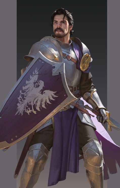 Dnd Eldritch Knight, Purple Knight, Paladin Rpg, Female Dnd Character, Knight Character Art Male, Elf Paladin, Elf Knight, Aasimar Male, Knight Character Art