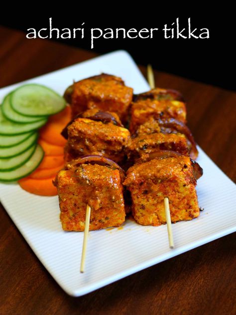 achari paneer tikka recipe | easy achari paneer tikka on tawa Paneer Tikka Recipe, Achari Paneer, Jain Recipes, Paneer Dishes, Tikka Recipe, Veg Snacks, Indian Appetizers, Paneer Recipe, Indian Street Food Recipes