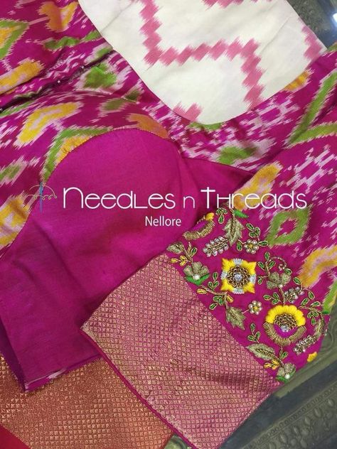 Ikkat Blouse Maggam Work Designs, Patola Saree Blouses Work, Pochampally Blouse Designs Work, Sleeveless Blouse Designs, Best Blouse Designs, Maggam Works, Cutwork Blouse Designs, Wedding Blouse Designs, Blouse Designs Indian