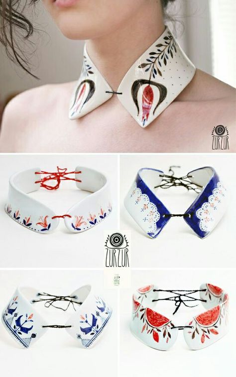 Handmade Porcelain, Pottery Ceramics, Porcelain Jewelry, Porcelain Art, 자수 디자인, Ceramic Jewelry, Collar Designs, Contemporary Jewellery, Bijoux Diy