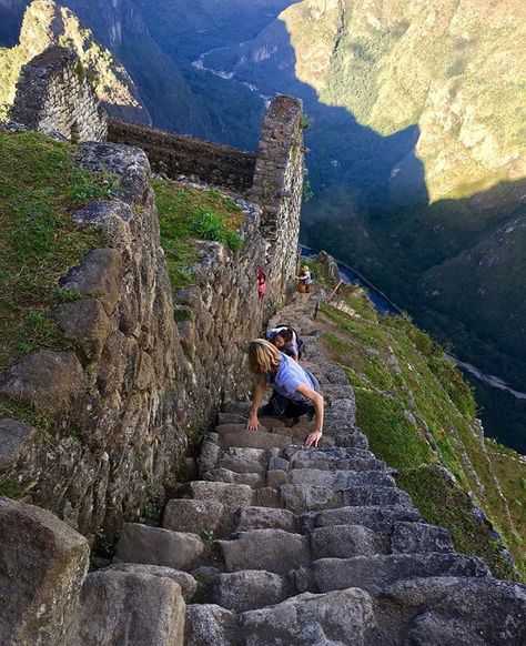 ADVENTURE ▼ TRAVEL ▲  NATURE on Instagram: “Don’t look down! 😱 Climbing the steps of Huayna Picchu. Huayna Picchu is the large mountain that sits directly behind Machu Picchu. With a…” Huayna Picchu, Cusco Peru, Peru Travel, Adventure Tours, Machu Picchu, Ancient Cities, Solo Travel, Peru, Adventure Travel