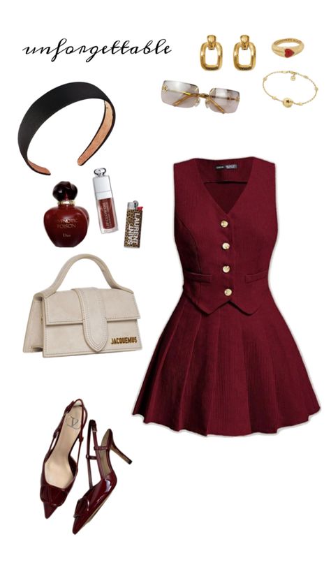 #red #outfit #outfitidea #itgirl #iconic Aura Clothing, Burgundy Dress Outfit, Ropa Upcycling, Downtown Outfits, 90s Fashion Outfits, Classy Casual, Red Outfit, Outfit Inspo Fall, Fancy Outfits