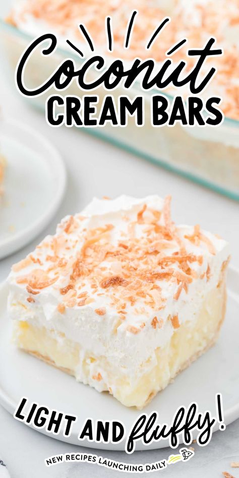 Coconut Cream Bars Coconut Cream Bars, Coconut Cream Pudding, Coconut Cream Pie Bars, Coconut Cream Pie Easy, Coconut Poke Cakes, Quick And Easy Sweet Treats, Coconut Filling, Homemade Pie Crust Recipe, Coconut Desserts