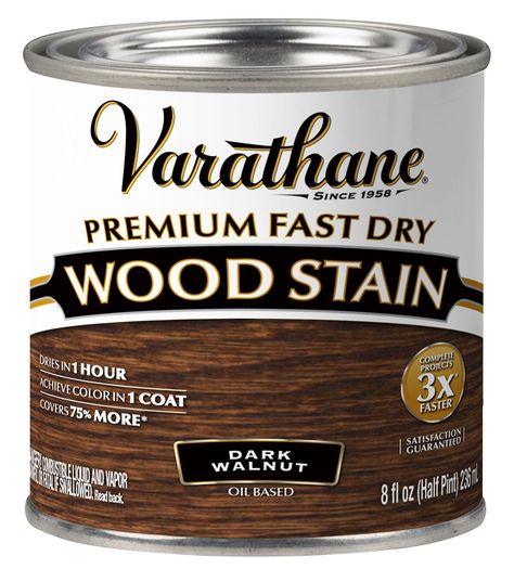 Varathane Premium Fast Dry Wood Stains make it easier and quicker than ever to add lush color to a wide variety of indoor wood care projects With no wood conditioner required, exceptional coverage, and intense nano pigment technology, true full color can be achieved in as little as one coat Stain penetrates deep into the wood pores and dries in as little as 1 hour, meaning items can be treated and displayed the same day2875 x 2875 x 2875 inIdeal solution for staining interior wood projects inclu Interior Wood Stain, Bookcase Makeover, Wood Conditioner, Cabinets Doors, Old Bookcase, Walnut Oil, Half Pint, Rust Oleum, Wood Stain