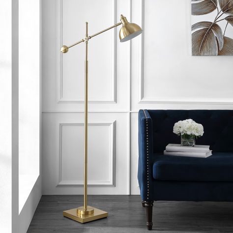 Pharmacy Floor Lamp, Boom Arm, Gold Floor Lamp, Reading Lamp Floor, Task Floor Lamp, Cozy Lounge, Timeless Luxury, Stainless Steel Legs, Brass Floor Lamp