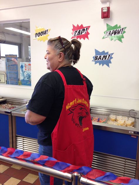 She's got her own superhero cape! #SchoolLunchSuperheroDay Lunch Lady Super Hero Day Ideas, Super Hero Day, Superhero Cape, Lunch Lady, Superhero Capes, Staff Appreciation, School Lunch, Super Hero, School Ideas