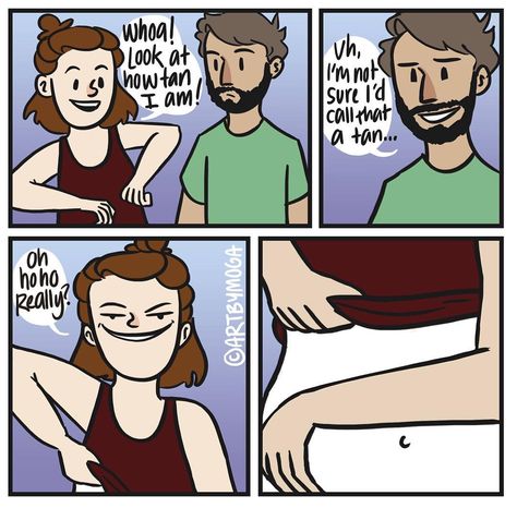 This is me literally the other day I was like 'look I have a tan line! See, it's white here, and slightly darker white here!' Pale People, People Problems, Memes Humor, Komik Internet Fenomenleri, Cute Comics, I Can Relate, Comic Strip, Funny Comics, Funny Posts