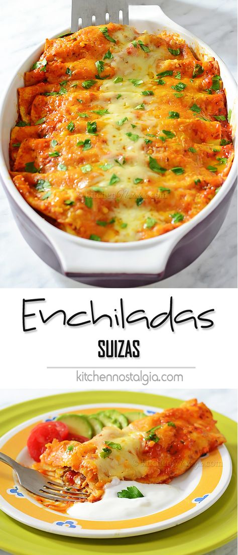 Swiss Dishes, Enchilada Suiza, Southwestern Table, Kitchen Nostalgia, Enchiladas Suizas, Cheesy Chicken Enchiladas, Swiss Style, Red Enchilada Sauce, Mexican Foods