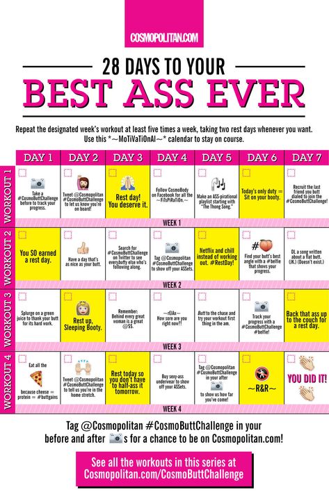 28-Day Butt Workout Challenge - Get Your Best Ass Ever in 28 Days How To Get Thick In A Week, Fitness Exercises, Cardio Training, 28 Days, Workout Challenge, Fat Loss, The Globe, Diet, Gym