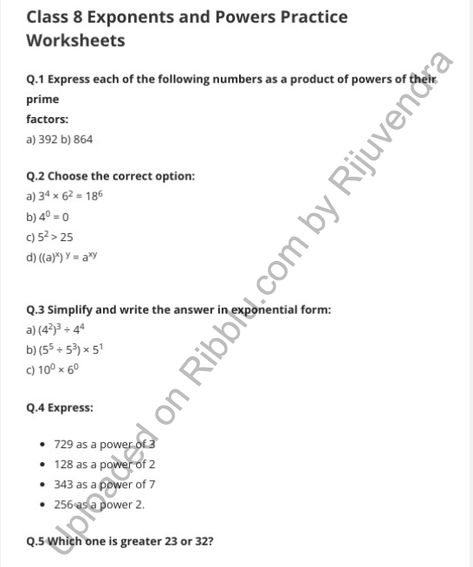 Download free pdf of Exponents and Powers Worksheets for Class 8. Students can easily get all the Class 8 Maths Worksheets… The post Class 8 Exponents and Powers Worksheet – PDF appeared first on CBSE Papers and Worksheets in PDF For free. Exponents Worksheet For Class 8, Exponents And Powers Worksheets, Class 8 Maths Worksheets, Exponents And Powers, Maths Fun, Proportions Worksheet, Power Formula, Exponent Worksheets, Maths Worksheets