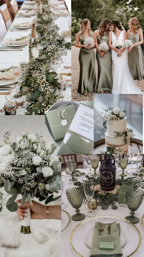 Grass Green Wedding Theme, Green And Wedding Color Schemes, Diy Sage Wedding Decorations, Outside Sage Green Wedding, Sage Wedding Colour Palettes, Eucalyptus And Cream Wedding, Rustic Wedding Sage Green, Sage Green Farm Wedding, Wedding Colors Fall Green