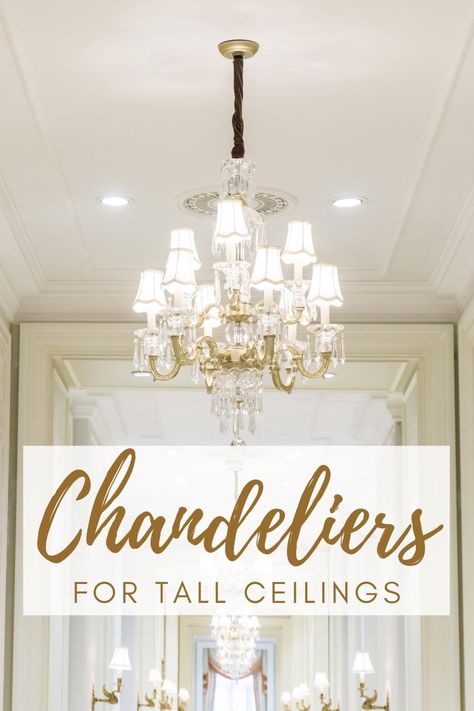 Does your home have tall ceilings? Learn the designer formula to calculate what size chandelier you need for 12 foot ceilings, vaulted ceilings, two-story rooms, foyers and other rooms with tall ceilings. This roundup includes a selection beautiful and on trend chandeliers for tall ceilings. Entryway Statement Chandelier, 2 Chandeliers In Living Room, Entryway Chandelier Foyers Traditional, Foyer Chandelier 2 Story Transitional, Chandelier Foyer Entryway High Ceiling, Entryway Light Fixture High Ceiling, Foyer Lighting High Ceiling, Tall Ceiling Lighting, Entryway Chandelier Foyers