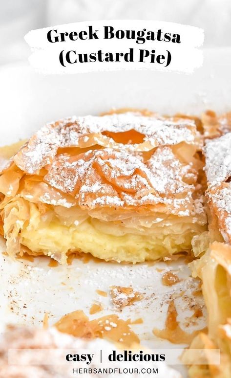 Simple Ingredient Desserts, Magickal Recipes, Greek Custard Pie, Bougatsa Recipe, Greek Recipes Dessert, Greek Pastries, Greek Sweets, Greek Desserts, Dessert Aux Fruits