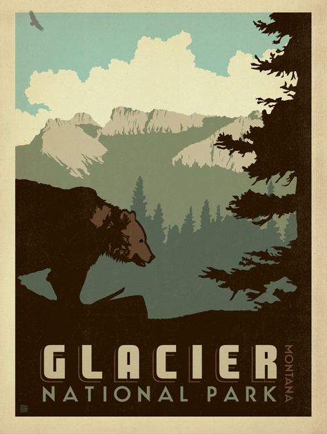 GlacierNP_RGB American National Parks, Bd Art, Anderson Design Group, Glacier National Park Montana, Glacier Park, National Park Road Trip, Retro Travel Poster, National Park Posters, Park Art