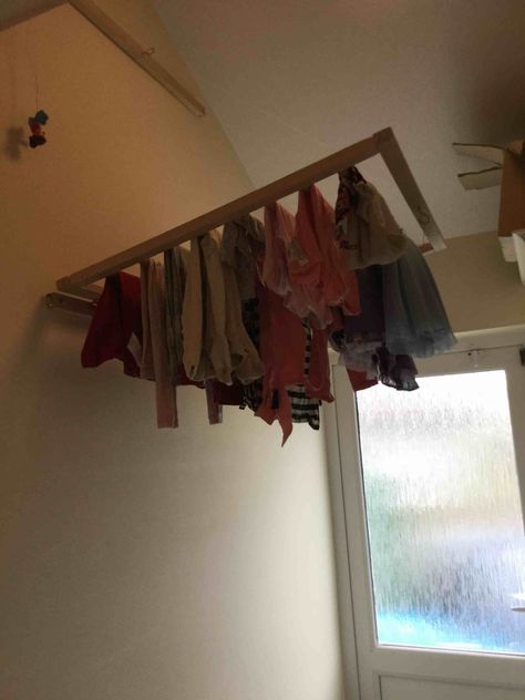 Singular baby cot to retractable drying rack Ikea Drying Rack, Upcycle Crib, Crib Repurpose, Retractable Drying Rack, Ikea Sniglar Crib, Ikea Crib, Best Ikea Hacks, English Cottage Decor, Laundry Ideas