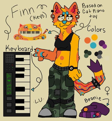 Cat Sona Ref, Piano Cat Drawing, Clown Dog Fursona, Cat Piano Toy, Fursona Design, Cat Fursona, Cartoon Cats, Im So Happy, Swag Art