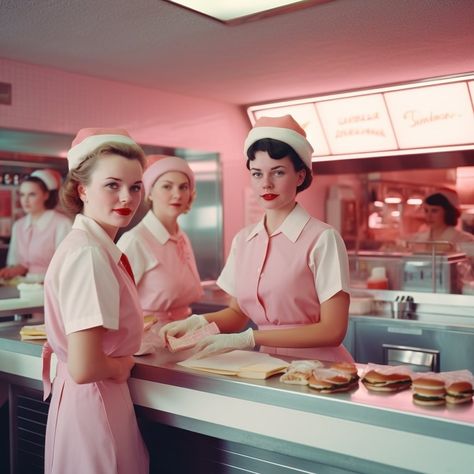 Lee Bodecker, Chaos Dreamland, Retro Futurism Fashion, Retro Concept, Cafe Uniform, 50s Vibes, 1950s Diner, Futurism Fashion, Workwear Vintage