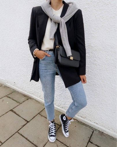 Spring Outfits Ideas, Black Blazer Outfit, Jeans Blazer, Blazer Outfits Casual, Blazer Jeans, Outfits With Converse, Mode Casual, Mode Inspo, Blazer Outfits