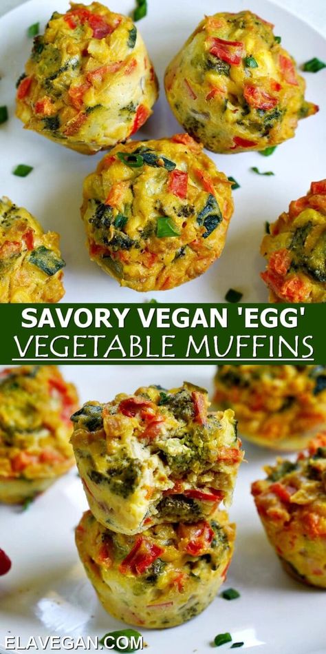 These savory muffins combine a tofu-based ‘vegan egg’ mixture with tons of veggies for a highly nutritional, protein-dense, flavor-packed healthy treat. The vegetable muffins are perfect as a grab n’ go snack, breakfast, or lunchbox treat for toddlers, kids, and adults alike! Plus, they’re naturally dairy-free, gluten-free, grain-free, vegan, low-carb, and can be made soy-free! #savorymuffins #vegetablemuffins #veggiemuffins #veganeggmuffins #elasrecipes | elavegan.com Savoury Vegetable Muffins, Vegetable Muffins, Low Carb Low Fat Recipes, Vegan Muffins, Vegan Brunch, Plant Based Breakfast, Low Sugar Recipes, Low Carb Vegan, Savory Vegan