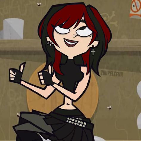 Red And Black Hair Pfp, Dark Hair Cartoon Characters, Redhead Pfp, Redhead Cartoon, Red Hair Character, Total Drama Gwen, Red Hair Cartoon, Punk Style Outfits, Bff Drawings