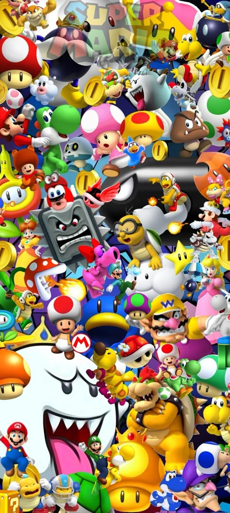 All Mario Characters Wallpaper, Wallpaper Iphone Mario, Super Mario Wallpaper Hd, Super Mario Wallpaper Iphone, Mario Wallpaper Iphone, Mario Collage, Super Mario Bros Wallpaper, Mario Bros Wallpaper, Super Mario Wallpaper