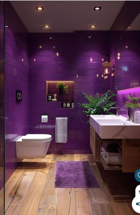 Purple Accent Wall, Lavender Bathroom, Purple Bathrooms, Bathroom Paint, Bathroom Decor Luxury, Retro Bathrooms, Bathroom Paint Colors, Bathroom Color, Bathroom Top