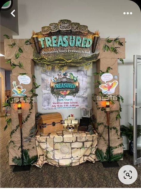 Treasure Decoration Ideas, Treasure Hunt Theme Decorations, Treasure Island Party Decorations, Exhibit Booth Design Ideas, Exhibition Theme Ideas, Treasure Hunt Decoration Ideas, Jumanji Decoration Ideas, Vbs Treasure Theme, Indiana Jones Decorations