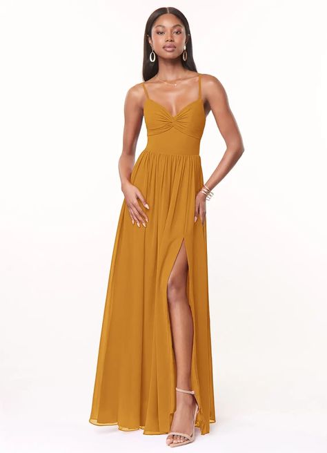 Azazie Zeya Butterscotch Bridesmaid Dresses | Azazie Dark Yellow Bridesmaid Dresses, Bridesmaid Dresses Mustard, Bridesmaid Dresses Azazie, Beautiful Long Dresses, Yellow Bridesmaid Dresses, Floor Length Chiffon Bridesmaid Dresses, Chiffon Bridesmaid Dresses, Azazie Bridesmaid Dresses, Long Bridesmaid Dress