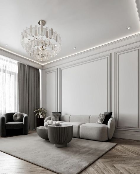 Moulded Walls Living Room, Two Living Rooms In One Space, Neoclassical Interior Living Rooms, Neoclassical Living Room, Classic Interior Design Living Room, Classical Living Room, Glamour Interiors, Living Tv, Latest Living Room Designs