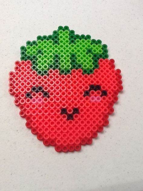 Kawaii Berry perler beads by 123reesecup Strawberry Shortcake Perler Beads, Strawberry Perler Bead Pattern, Perler Bead Strawberry, Hama Beads Kawaii, Bead Door, Melty Bead Designs, Melt Beads Patterns, Hamma Beads Ideas, Kawaii Strawberry