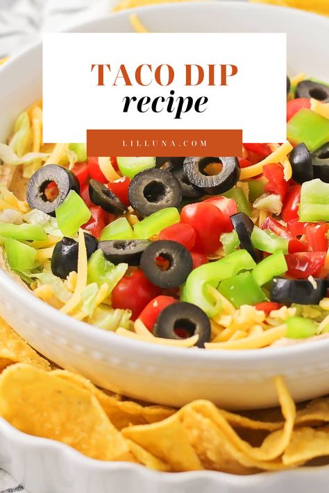 Loaded with all of your favorite taco toppings, this creamy taco flavored dip is perfect for dipping with tortilla chips. #tacodiprecipe #tacodip #taco #tacotoppingsdip #tacotoppings Taco Dip Recipe, Taco Toppings, Taco Dip, Air Fryer Recipes Easy, Dip Recipe, Dip Recipes, Fryer Recipes, Tortilla Chips, Air Fryer Recipes