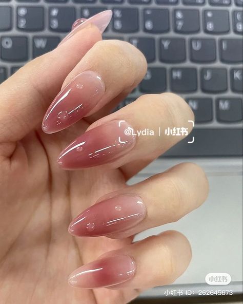 Blush Nails Almond, Dew Drop Nails, Korean Almond Nails, Almond Jelly Nails, Elegant Touch Nails, Asian Nails, Hippie Nails, Casual Nails, Blush Nails