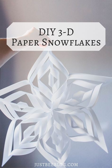 DIY 3-D Paper Snowflakes Paper Snowflakes Easy, Snowflake Diy, 3d Paper Snowflakes, Diy Snowflake, Paper Snowflakes Diy, Snowflake Cutouts, 3d Snowflakes, Simple Snowflake, Paper Christmas Decorations