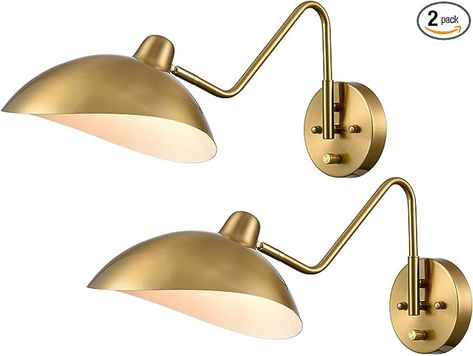 SHAWNKEY Plug-in Wall Sconce Gold Swing Arm Wall Lamp with on/Off Switch for Bedroom Set of 2 - Amazon.com Gold Wall Lights, Plug In Wall Lights, Brass Wall Lamp, Gold Walls, Changing Wall Color, Wall Light Fixtures, Ceiling Light Fixtures, Ceiling Pendant Lights, On Off