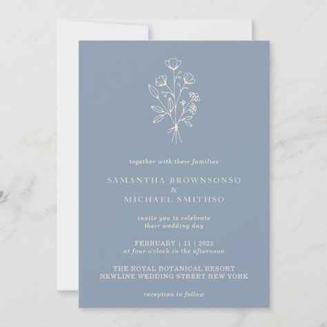 Dusty Blue Wedding Card, Boho Typography, Dusty Blue Wedding Invitations, Wedding Dusty Blue, Dusty Blue Wedding Invitation, Wedding Invitation Boho, Blue Green Wedding, Wedding Invitation Message, Botanical Wedding Invitation