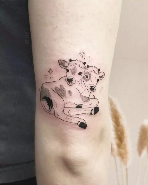 Cow Tattoo Ideas, Calves Tattoo, Two Headed Calf Tattoo, Two Headed Calf, Anatomy Tattoo, Cow Tattoo, Small Cow, Dairy Cow, Kawaii Tattoo